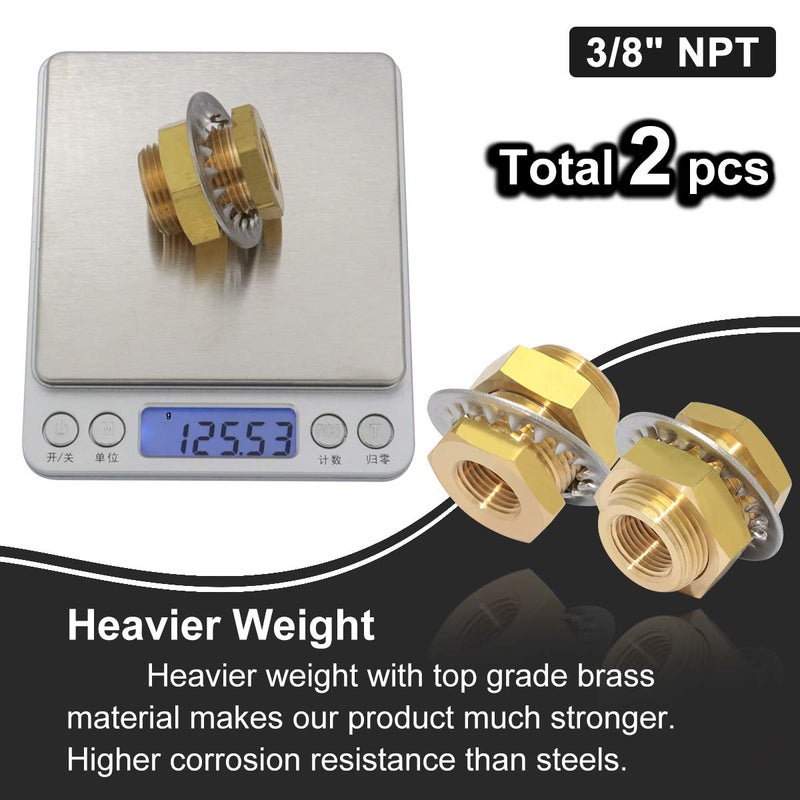 Boeray 2pcs Brass Bulkhead Fittings 3/8â€ NPT Female to 3/8â€ NPT Female Thread Bulkhead Straight Connector Brass Coupling 1.3â€ Length Outer Diameter 1â€-14 Bulkhead Tank Air Hose Line Pipe Fittings - Image 5